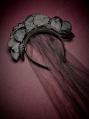 Black Halloween Flower Veil Headband - Image 1 of 4