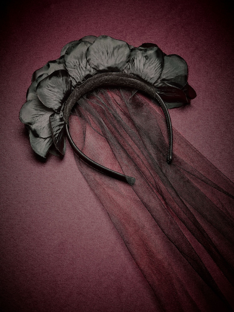 Black Halloween Flower Veil Headband - Image 1 of 4