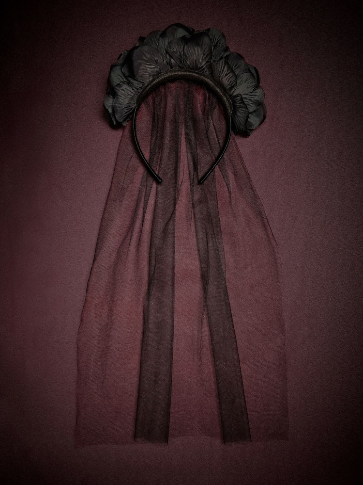 Black Halloween Flower Veil Headband - Image 2 of 4