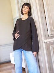 Seraphine Brown Maternity Crossover Nursing Jumper - Image 1 of 7