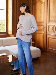 Seraphine Neutral Maternity Saddle Sleeve Crossover Nursing Jumper - Image 4 of 5