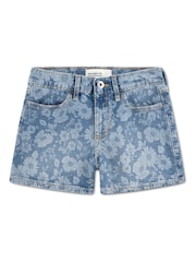 Abercrombie & Fitch Blue High Rise Relaxed Floral Denim Shorts - Image 2 of 5