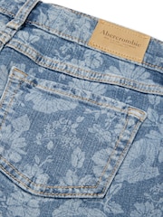 Abercrombie & Fitch Blue High Rise Relaxed Floral Denim Shorts - Image 8 of 9