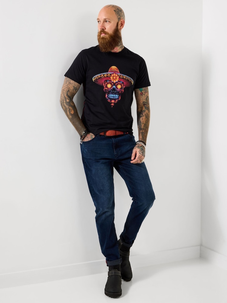 Joe Browns Black Neon Skull T-Shirt - Image 2 of 6