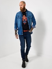 Joe Browns Black Neon Skull T-Shirt - Image 5 of 6