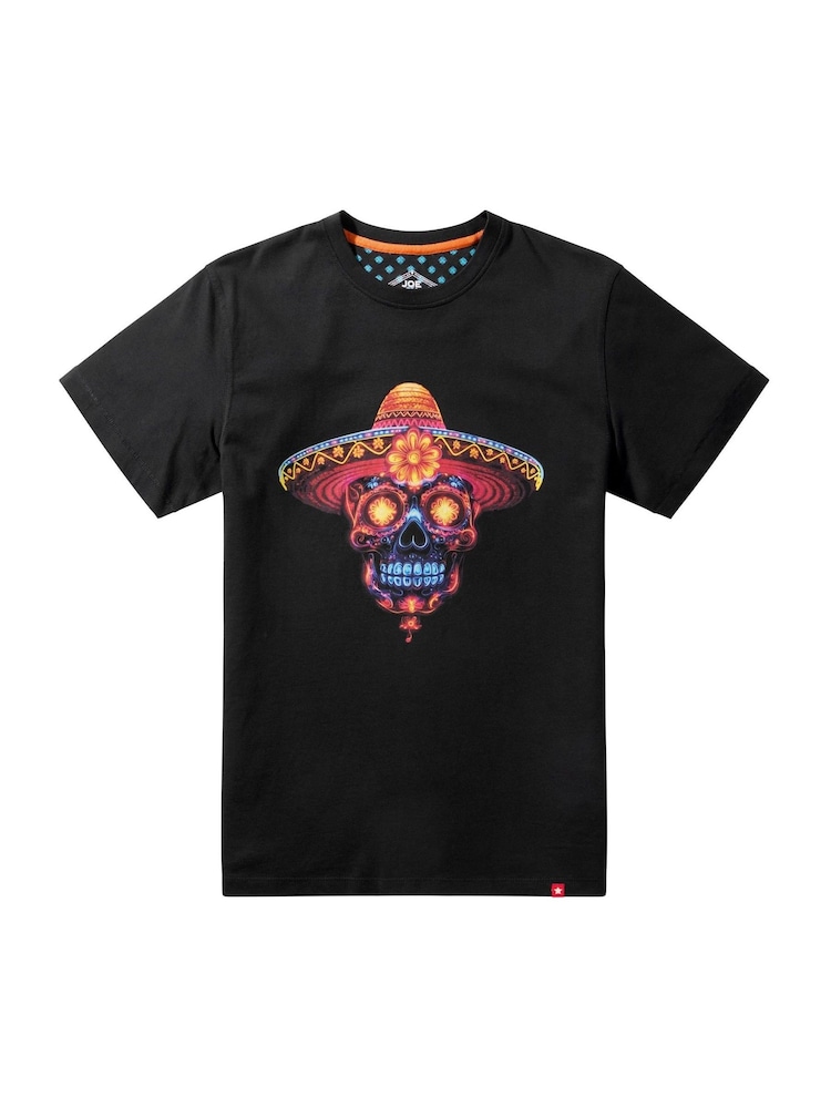 Joe Browns Black Neon Skull T-Shirt - Image 6 of 6