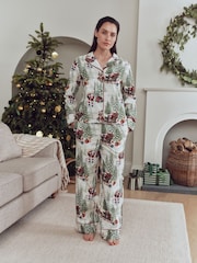 Ecru Santa Matching Family Christmas Flannel Button Through Pyjamas - Image 1 of 7