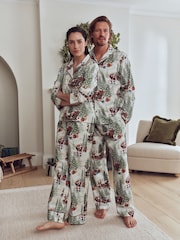Ecru Santa Matching Family Christmas Flannel Button Through Pyjamas - Image 3 of 7
