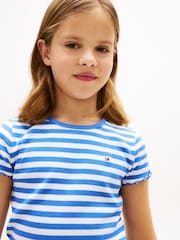 Albastru - Tommy Hilfiger Essential Ruffle Extra Slim Ribbed Top - Imaginea 4 din 5