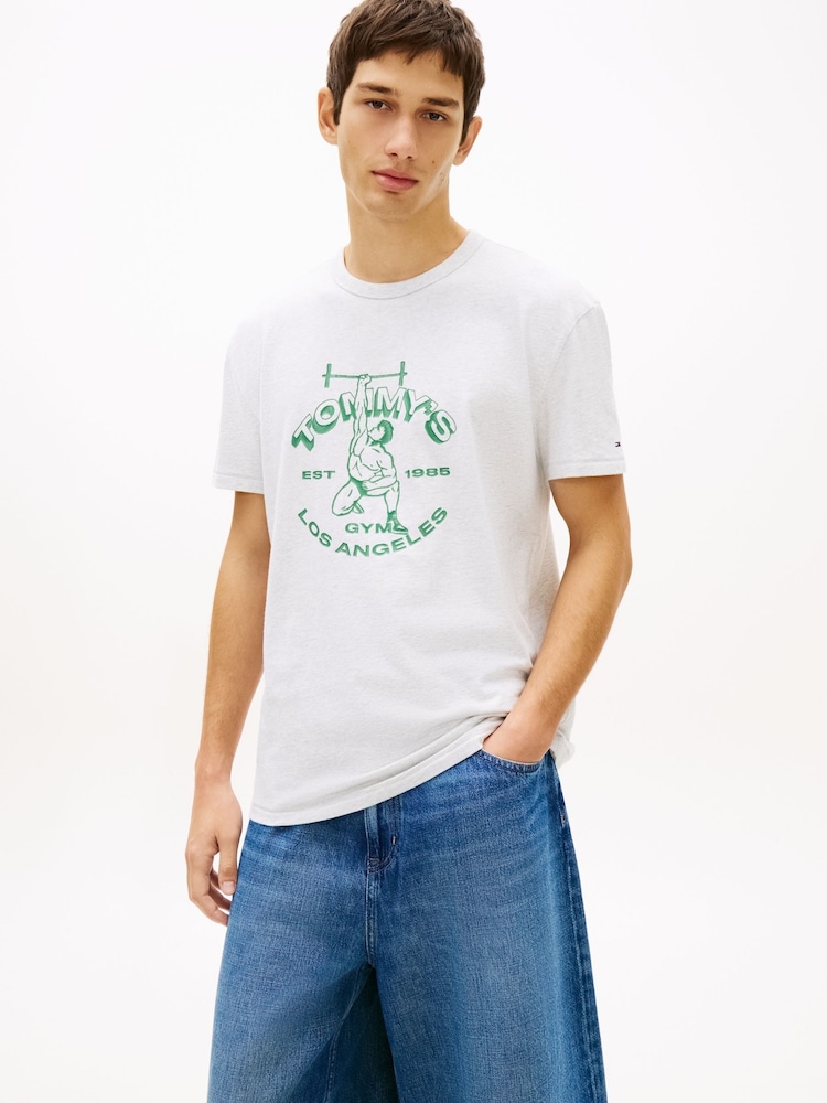 Tommy Jeans White Graphic Peached Jersey T-Shirt - Image 1 of 5