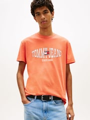 Tommy Jeans Orange Wavy Flag Jersey T-Shirt - Image 1 of 5
