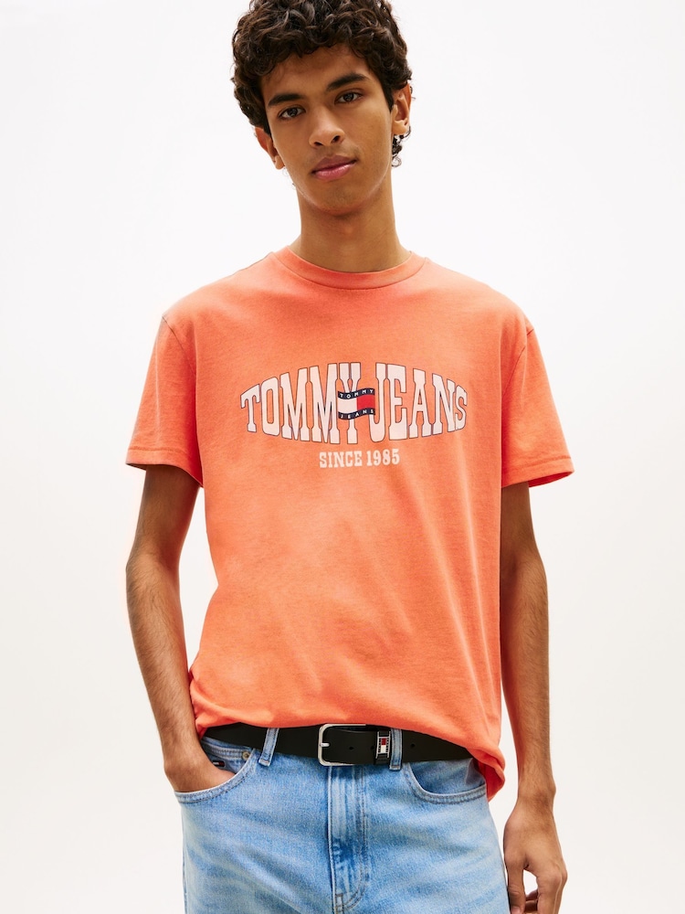Tommy Jeans Orange Wavy Flag Jersey T-Shirt - Image 1 of 5 Tommy Jeans Orange Wavy Flag Jersey T-Shirt - Image 1 of 5