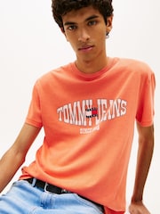 Tommy Jeans Orange Wavy Flag Jersey T-Shirt - Image 4 of 5