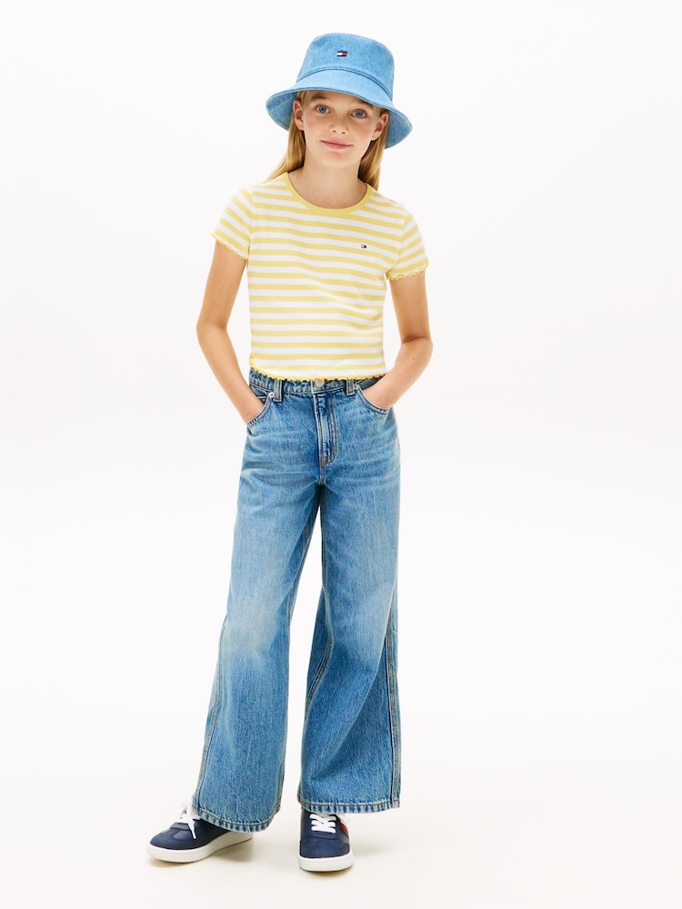 Galben - Tommy Hilfiger Essential Ruffle Extra Slim Ribbed Top - Imaginea 2 din 5