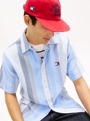 Tommy Jeans Blue Relaxed Fit Stripe Short Sleeve Shirt - Image 3 of 4