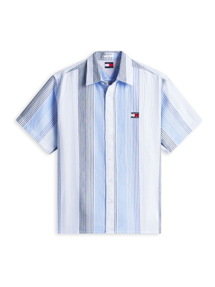 Tommy Jeans Blue Relaxed Fit Stripe Short Sleeve Shirt - Image 4 of 4 Tommy Jeans Blue Relaxed Fit Stripe Short Sleeve Shirt - Image 4 of 4