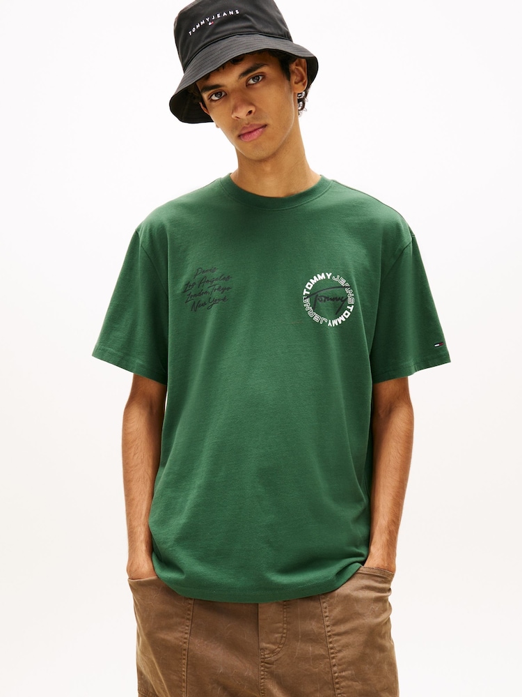 Tommy Jeans Green Circular Back Logo Relaxed T-Shirt - Image 1 of 5