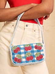 Love & Roses Blue Cherry Gingham Hand Beaded Shoulder Bag - Image 1 of 7