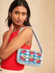Love & Roses Blue Cherry Gingham Hand Beaded Shoulder Bag - Image 2 of 7