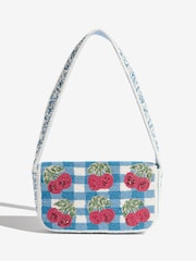 Love & Roses Blue Cherry Gingham Hand Beaded Shoulder Bag - Image 4 of 7