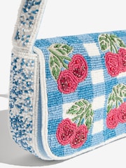 Love & Roses Blue Cherry Gingham Hand Beaded Shoulder Bag - Image 6 of 7