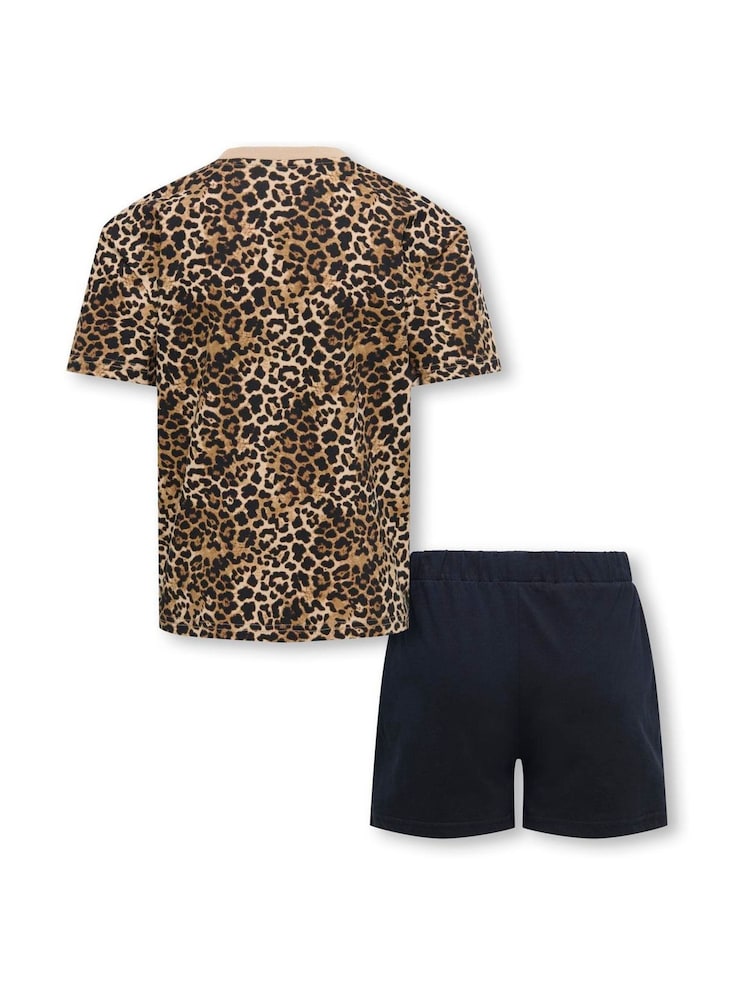 ONLY KIDS Black Leopard Print Pyjama Top and Shorts Set - Image 2 of 3 ONLY KIDS Black Leopard Print Pyjama Top and Shorts Set - Image 2 of 3
