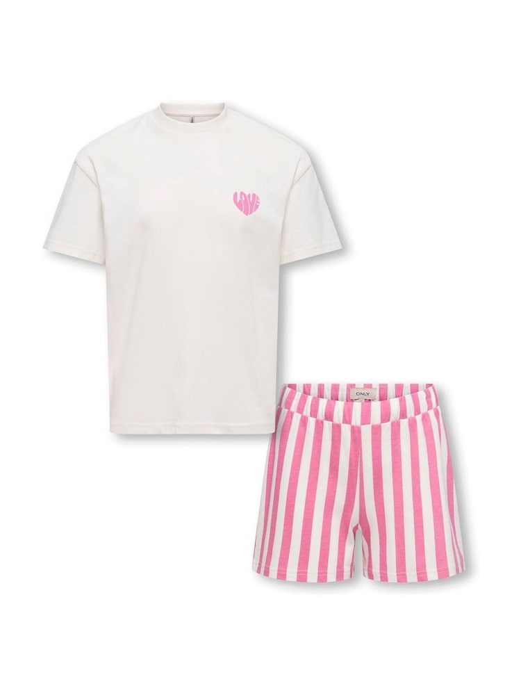 ONLY KIDS Pink Stripe Pyjama Top And Shorts Set - Image 1 of 3