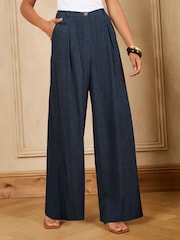 Love & Roses Navy Viscose / Linen Blend Wide Leg Trousers - Image 1 of 4