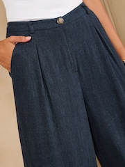 Love & Roses Navy Viscose / Linen Blend Wide Leg Trousers - Image 3 of 4