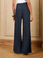 Love & Roses Navy Viscose / Linen Blend Wide Leg Trousers - Image 4 of 4