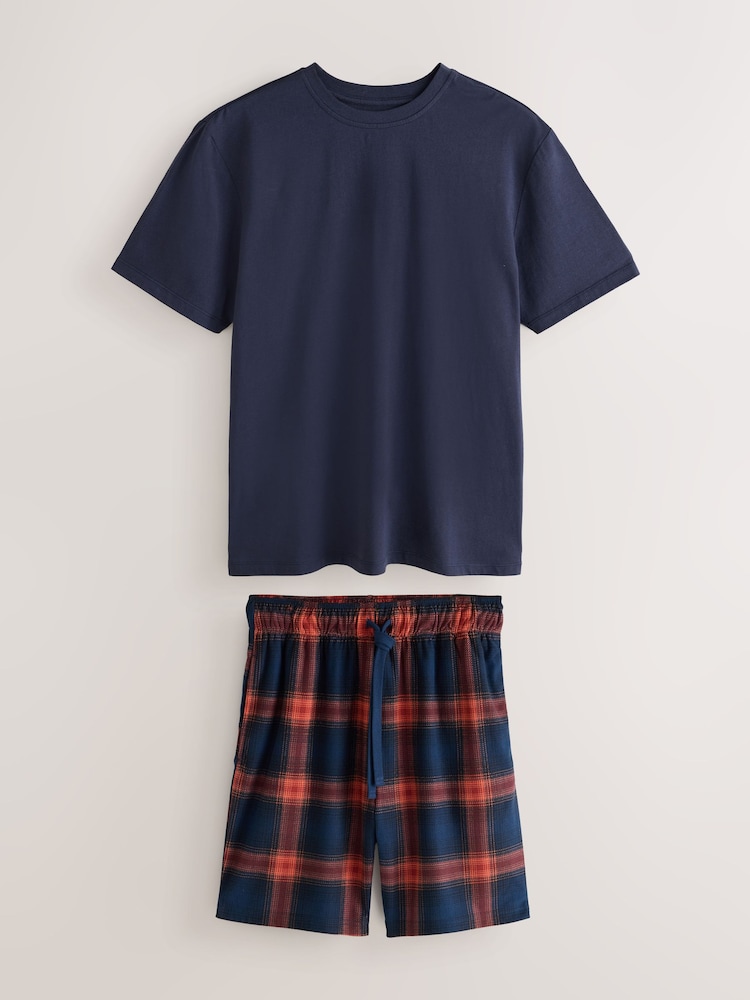 Navy Cosy Short Sleeve Jersey Pyjamas Set - Image 1 of 5 Navy Cosy Short Sleeve Jersey Pyjamas Set - Image 1 of 5