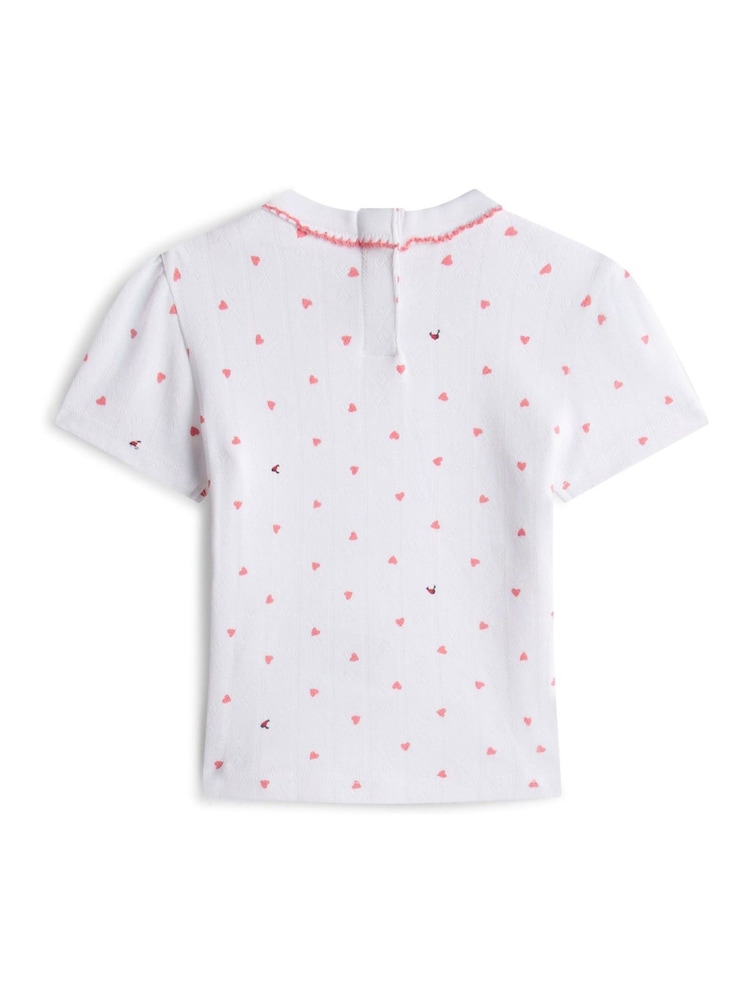 Tommy Hilfiger White Heart Print Pointelle T-Shirt - Image 2 of 2 Tommy Hilfiger White Heart Print Pointelle T-Shirt - Image 2 of 2
