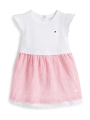 Tommy Hilfiger White Stripe Seersucker Broderie Short Sleeve Dress - Image 1 of 2