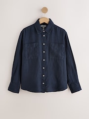 Navy 100% Linen N. Premium Long Sleeve Shirt - Image 1 of 3