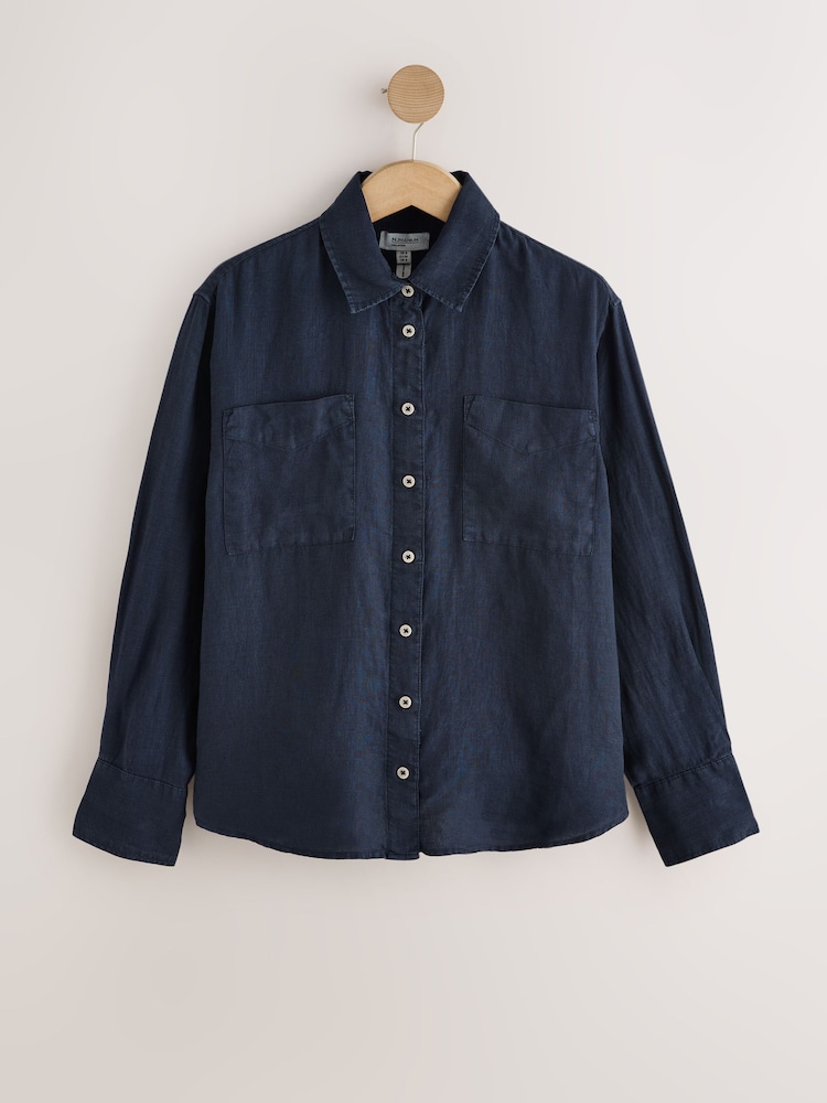 Navy 100% Linen N. Premium Long Sleeve Shirt - Image 1 of 3 Navy 100% Linen N. Premium Long Sleeve Shirt - Image 1 of 3