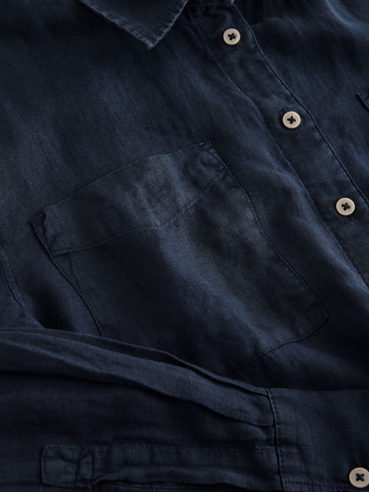 Navy 100% Linen N. Premium Long Sleeve Shirt - Image 2 of 3 Navy 100% Linen N. Premium Long Sleeve Shirt - Image 2 of 3