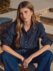 Navy 100% Linen N. Premium Long Sleeve Shirt - Image 4 of 9