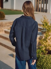 Navy 100% Linen N. Premium Long Sleeve Shirt - Image 5 of 9