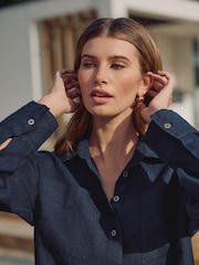 Navy 100% Linen N. Premium Long Sleeve Shirt - Image 6 of 9