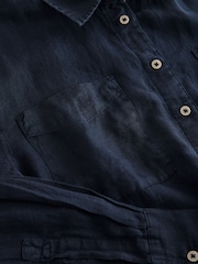 Navy 100% Linen N. Premium Long Sleeve Shirt - Image 8 of 9