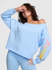 Victoria's Secret Pink Blue Dancer Off The Shoulder Fleece Sweatshirt - Image 1 of 2