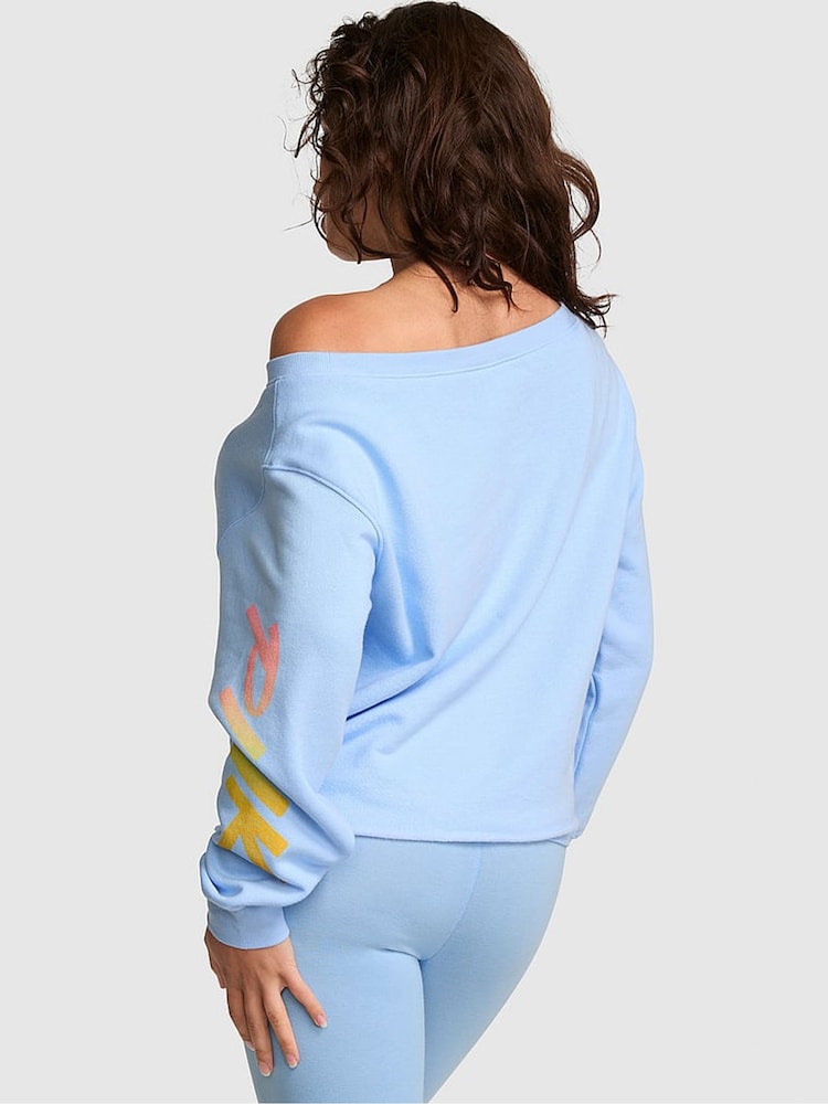 Victoria's Secret Pink Blue Dancer Off The Shoulder Fleece Sweatshirt - Image 2 of 2