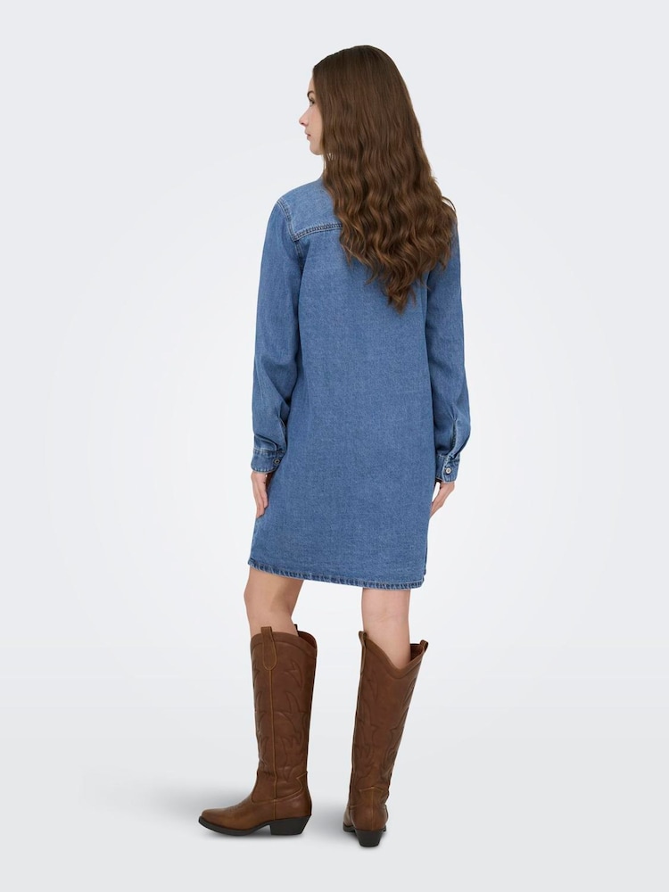 ONLY Blue Long Sleeve Denim Shirt Dress - Image 2 of 6