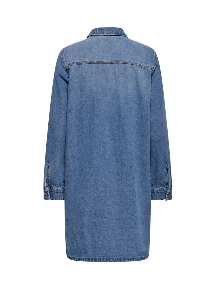 ONLY Blue Long Sleeve Denim Shirt Dress - Image 6 of 6