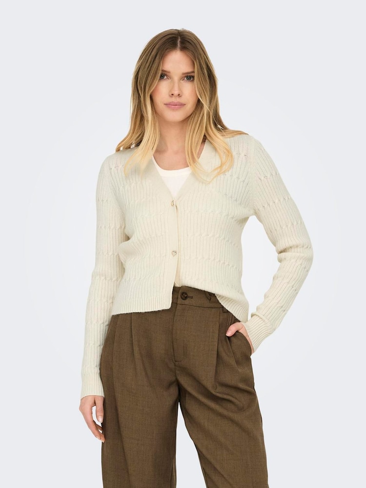 ONLY Cream Cable Knit V-Neck Cardigan - Image 2 of 6 ONLY Cream Cable Knit V-Neck Cardigan - Image 2 of 6
