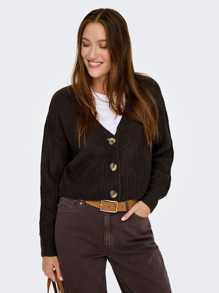 ONLY Brown Ribbed Cardigan - Image 1 of 6