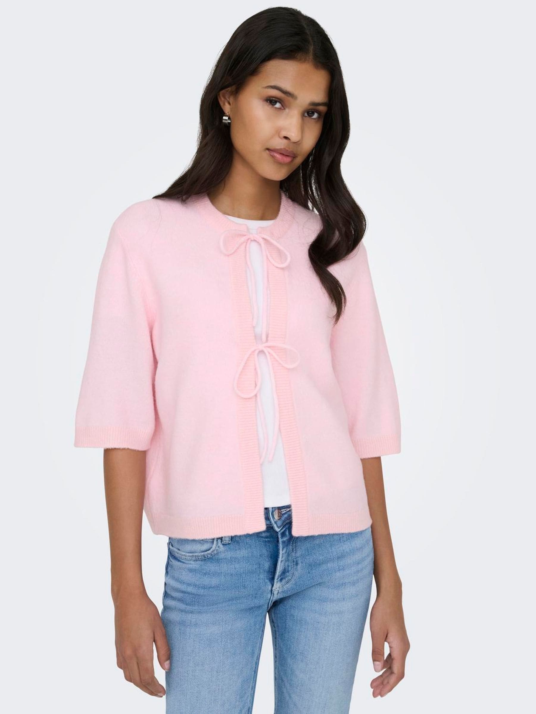 Only Women's Pink Short Sleeve Tie Front Cardigan