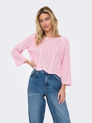 ONLY Pink 3/4 Sleeve Crochet Pullover Jumper - Image 3 of 6