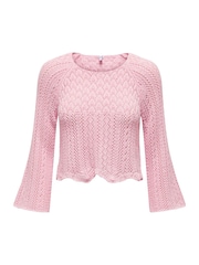ONLY Pink 3/4 Sleeve Crochet Pullover Jumper - Image 5 of 6