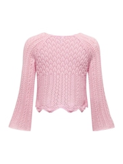 ONLY Pink 3/4 Sleeve Crochet Pullover Jumper - Image 6 of 6